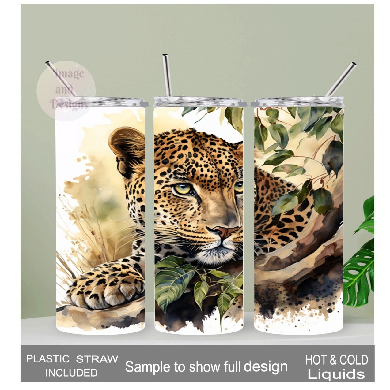 Beautiful Leopard Tumbler 20oz With Reusable Straw, Can Be Personalized