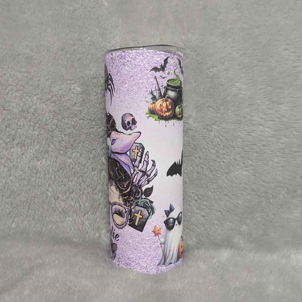 Halloween Messy Bun Girl Tumbler 20oz With Reusable Straw, Can Be Personalized