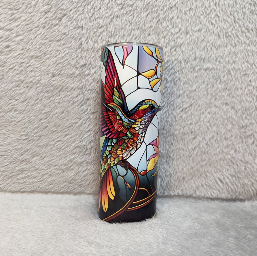 Colorful Hummingbird Tumbler With A Stained Glass Design 20oz With Reusable Straw, Can Be Personalized
