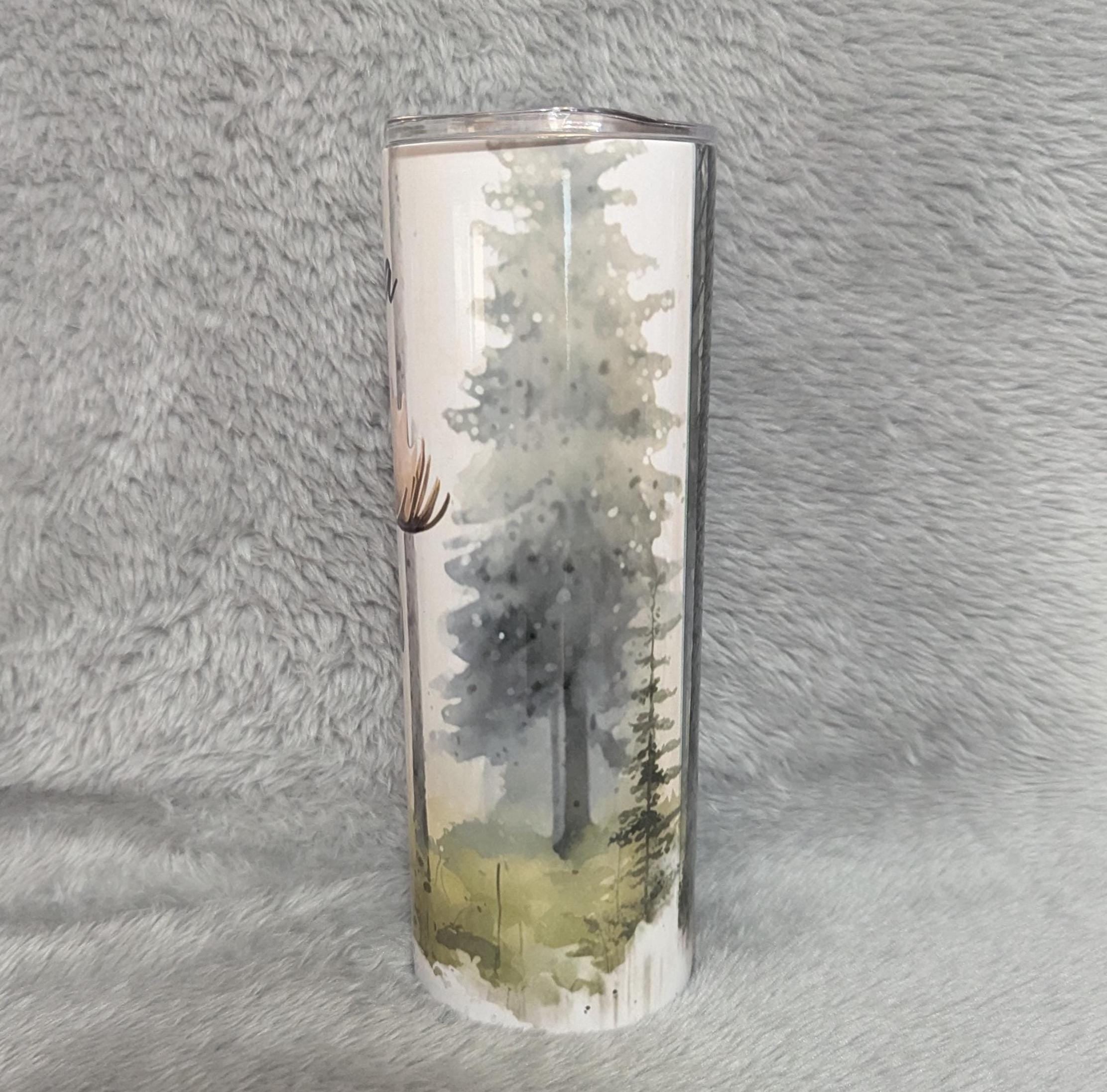 Moose Tumbler With Water Color Design 20oz With Reusable Straw, Can Be Personalized