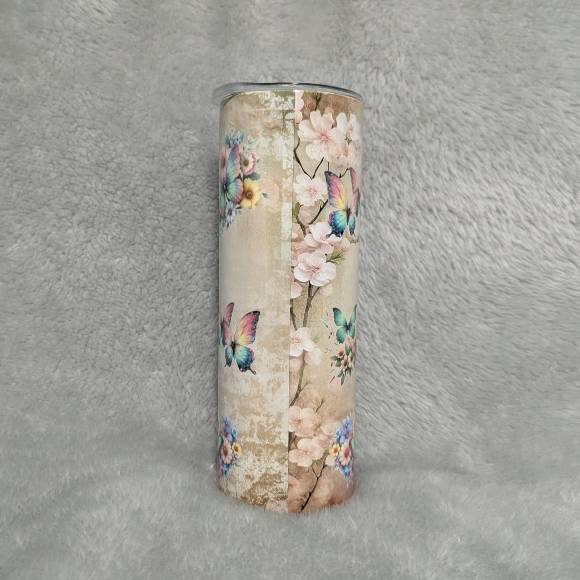 The Joy Of The Lord Tumbler With Pretty Butterflies, Bible Verse Nehemiah 8:10, 20oz With Reusable Straw