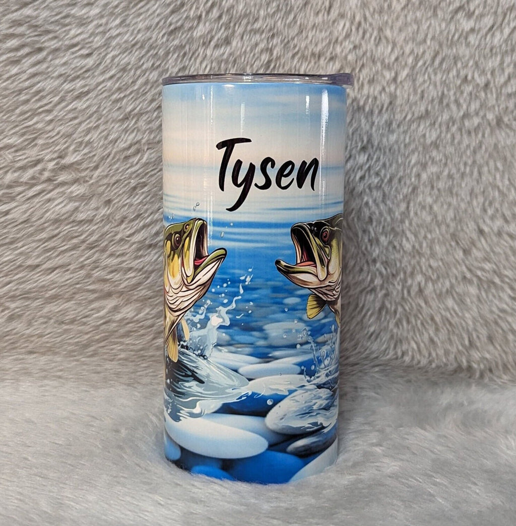 Kids Fishing Tumbler 15oz With Reusable Straw, Can Be Personalized