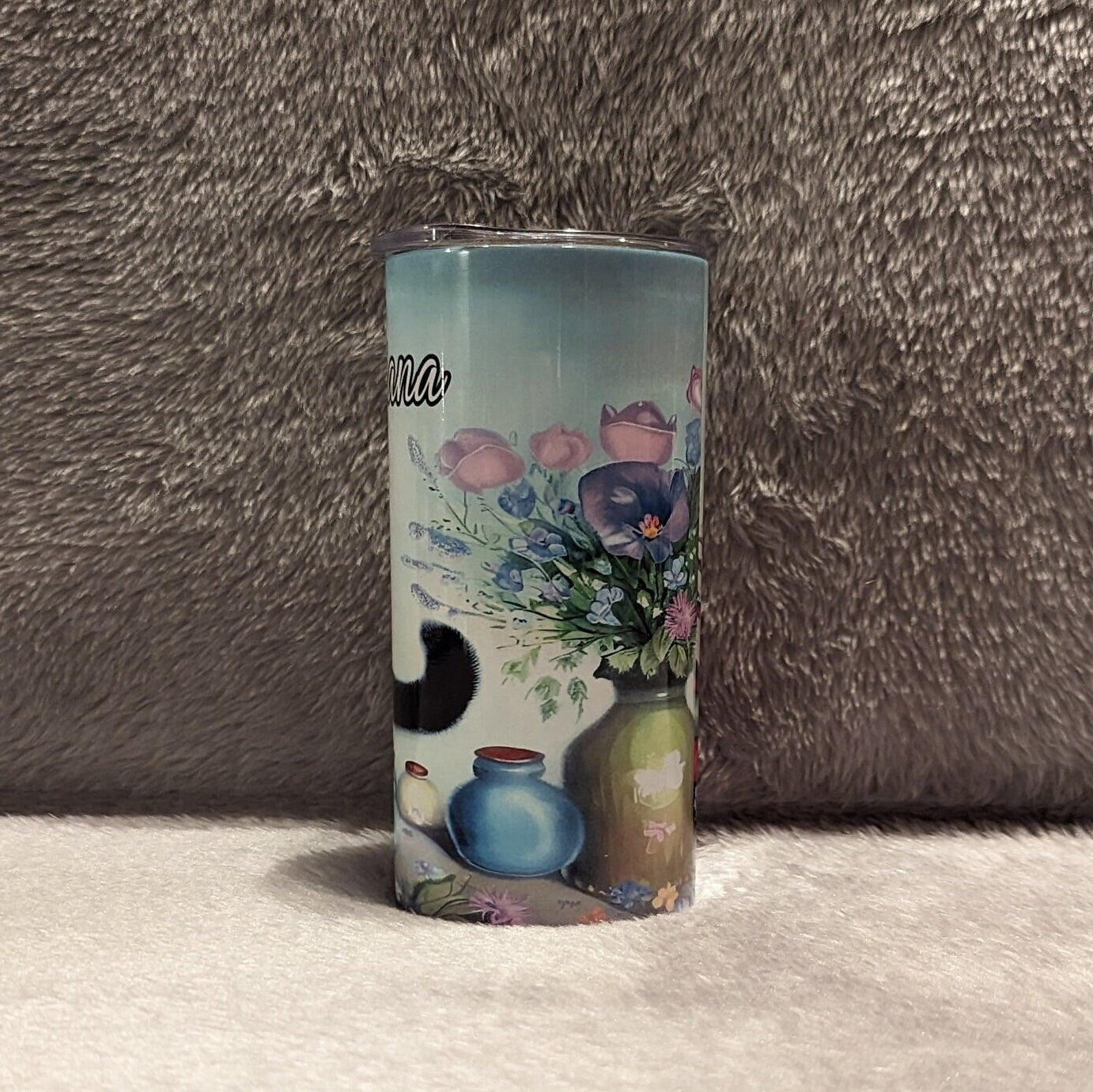 Black Kitten Tumbler 15oz With Reusable Straw, Can Be Personalized