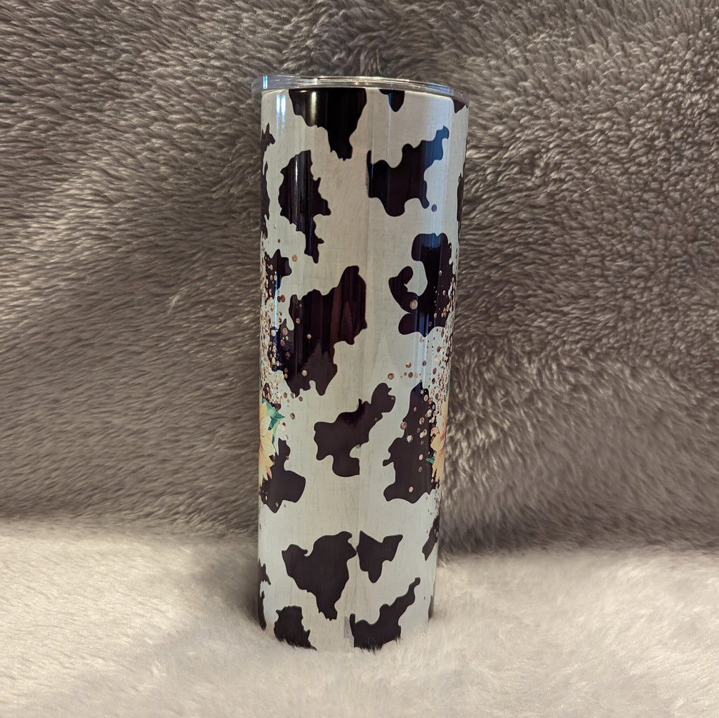 Cow With Sunflowers Tumbler 20oz With Reusable Straw, Can Be Personalized