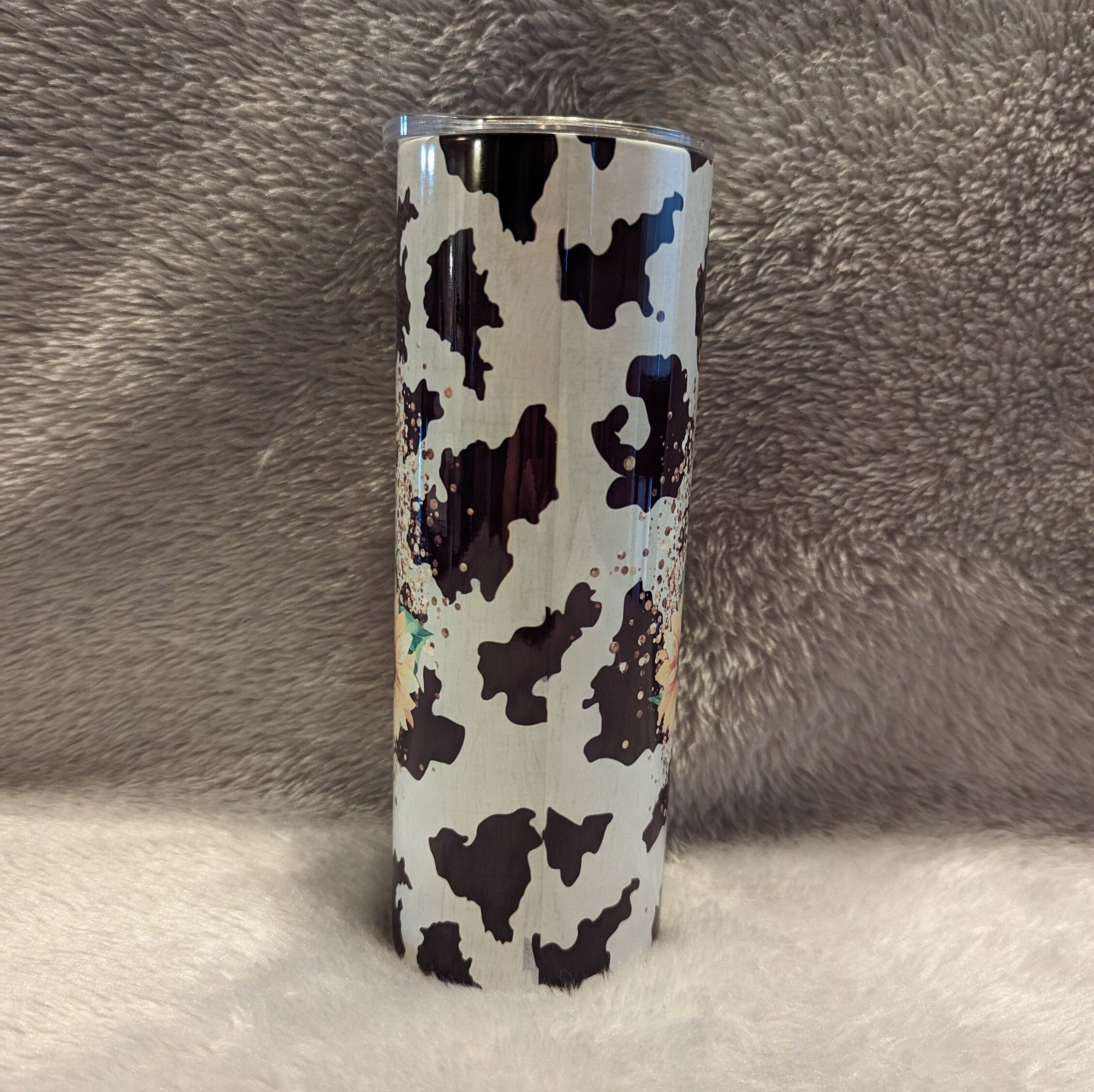 Cow With Sunflowers Tumbler 20oz With Reusable Straw, Can Be Personalized