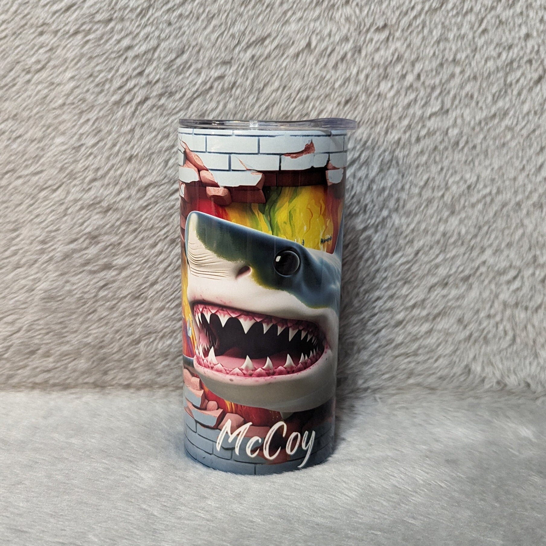 Kids Shark Tumbler 15oz With Reusable Straw, Can Be Personalized