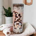 Coffee Gnome Tumbler With A Glitter Drip Design 20oz With Reusable Straw, Can Be Personalized