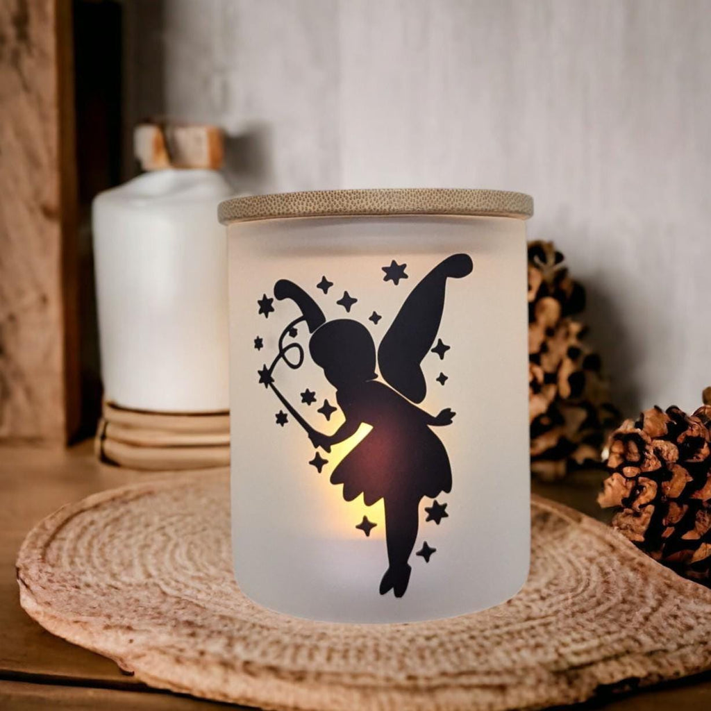Pretty Fairy Silohette Design Candle Holder With A Battery Operated Flickering Tea Light