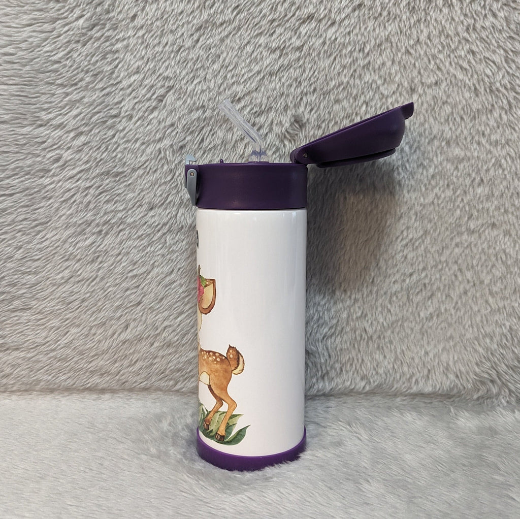 Kids Deer Water Bottle 12oz With Reusable Straw Can Be Personalized