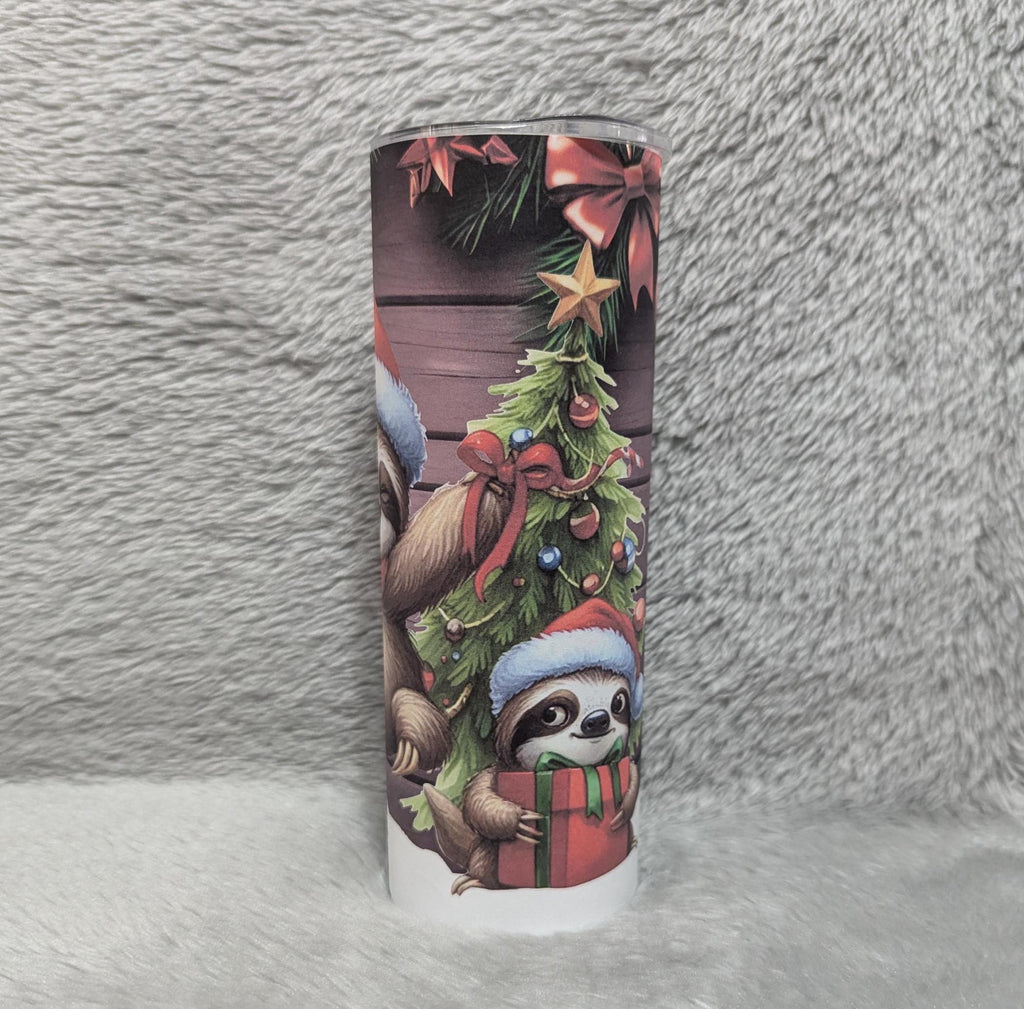 Christmas Sloth Tumbler 20oz With Reusable Straw, Can Be Personalized