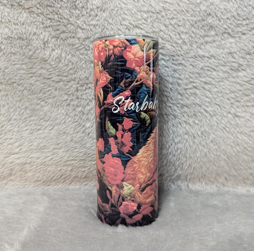 Cat Tumbler with Embroidered Orange Tabby Cat Design 20oz With Reusable Straw, Can Be Personalized