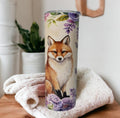 Floral Fox Tumbler 20oz With Reusable Straw, Can Be Personalized