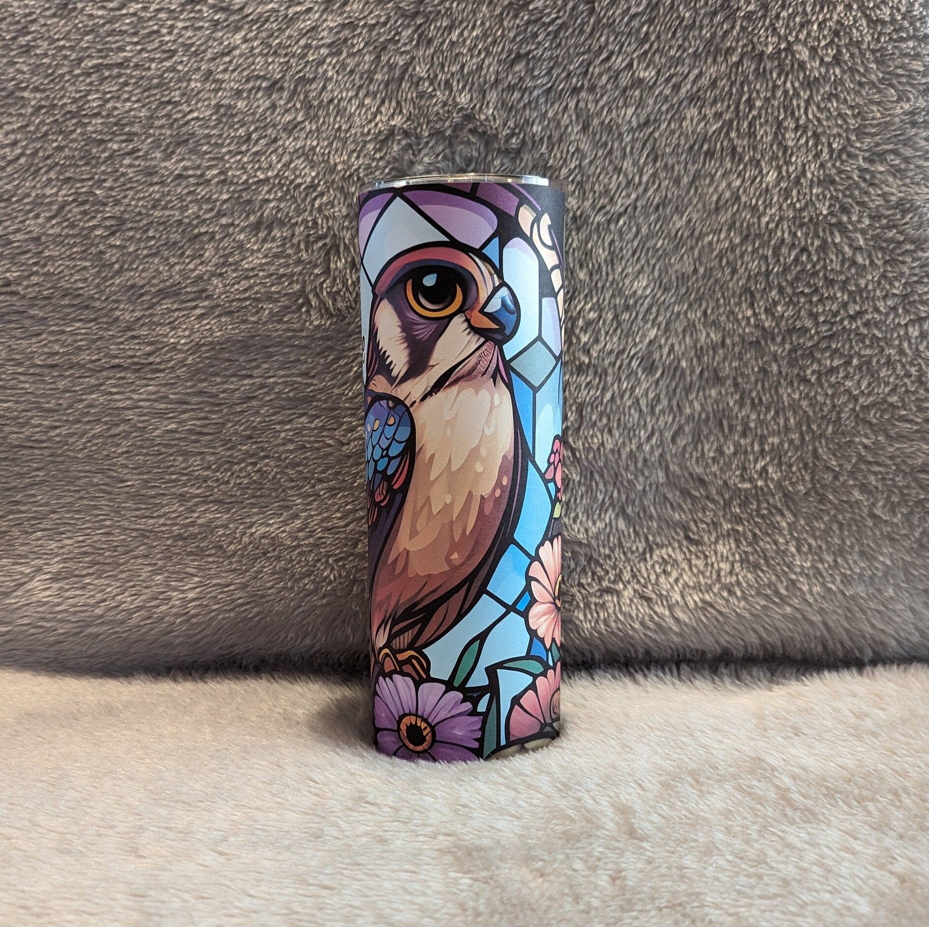 Falcon Tumbler With Stained Glass Design 20oz With Reusable Straw, Can Be Personalized
