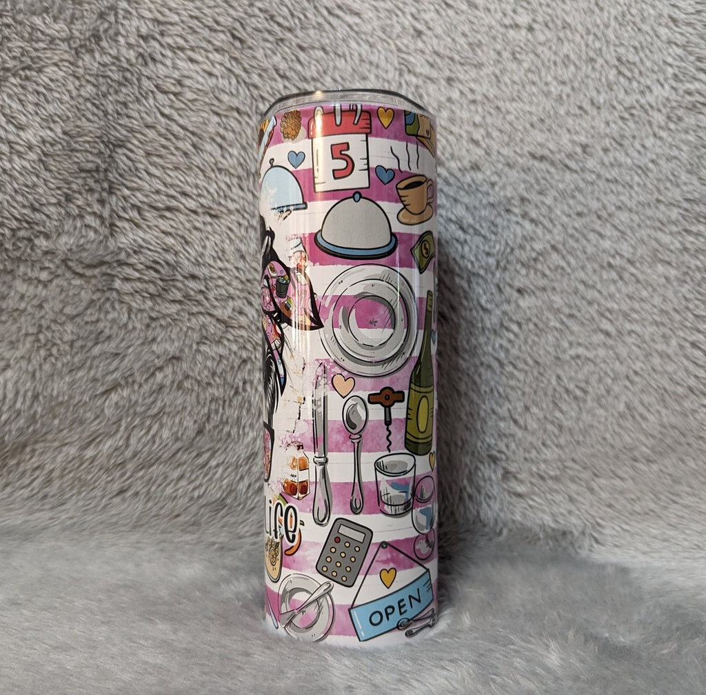 Waitress Life Tumbler 20oz With Reusable Straw, Can Be Personalized