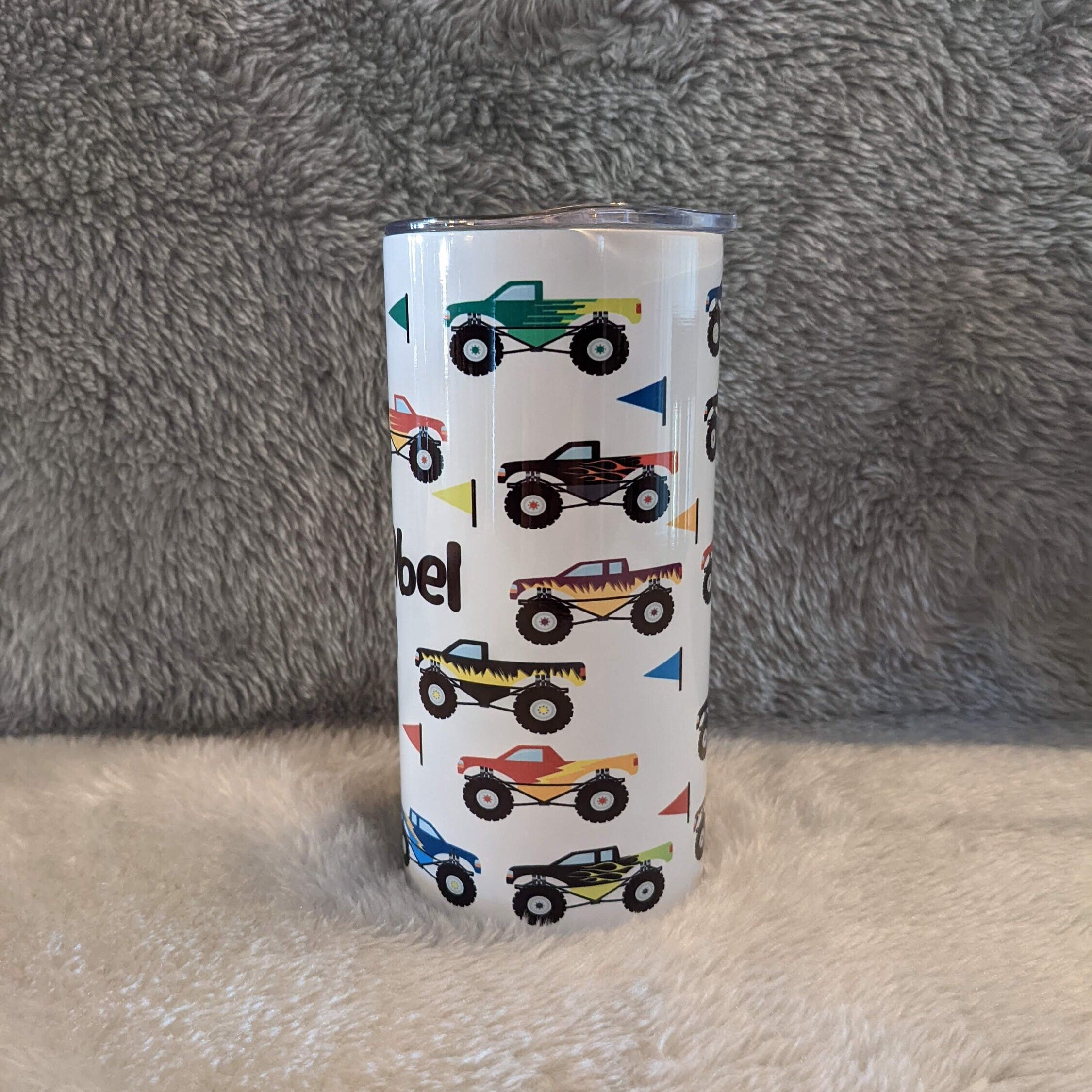 Kids Monster Truck Tumbler 15oz With Reusable Straw, Can Be Personalized