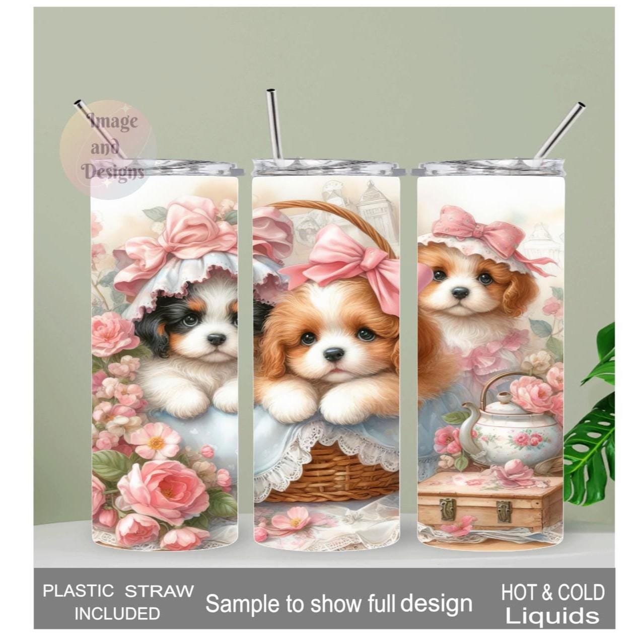 Puppy Tumbler 20oz With Reusable Straw, Can Be Personalized