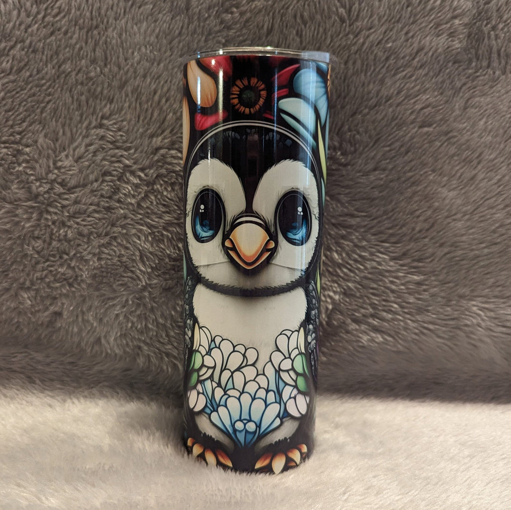 Penguin Tumbler With a Stained Glass Design 20oz With Reusable Straw, Can Be Personalized