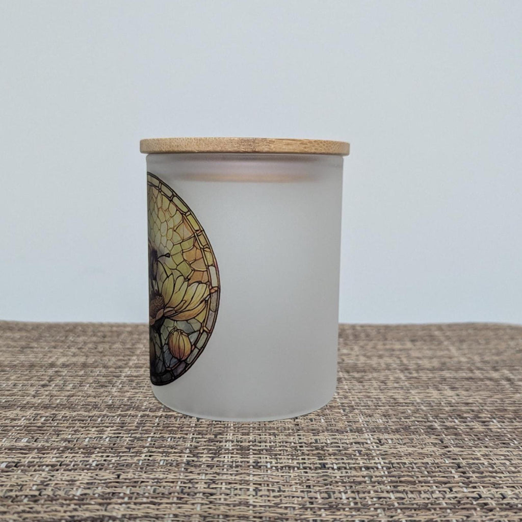 Bee Candle Holder With A Battery Operated Flickering Tea Light and A Stained Glass Design