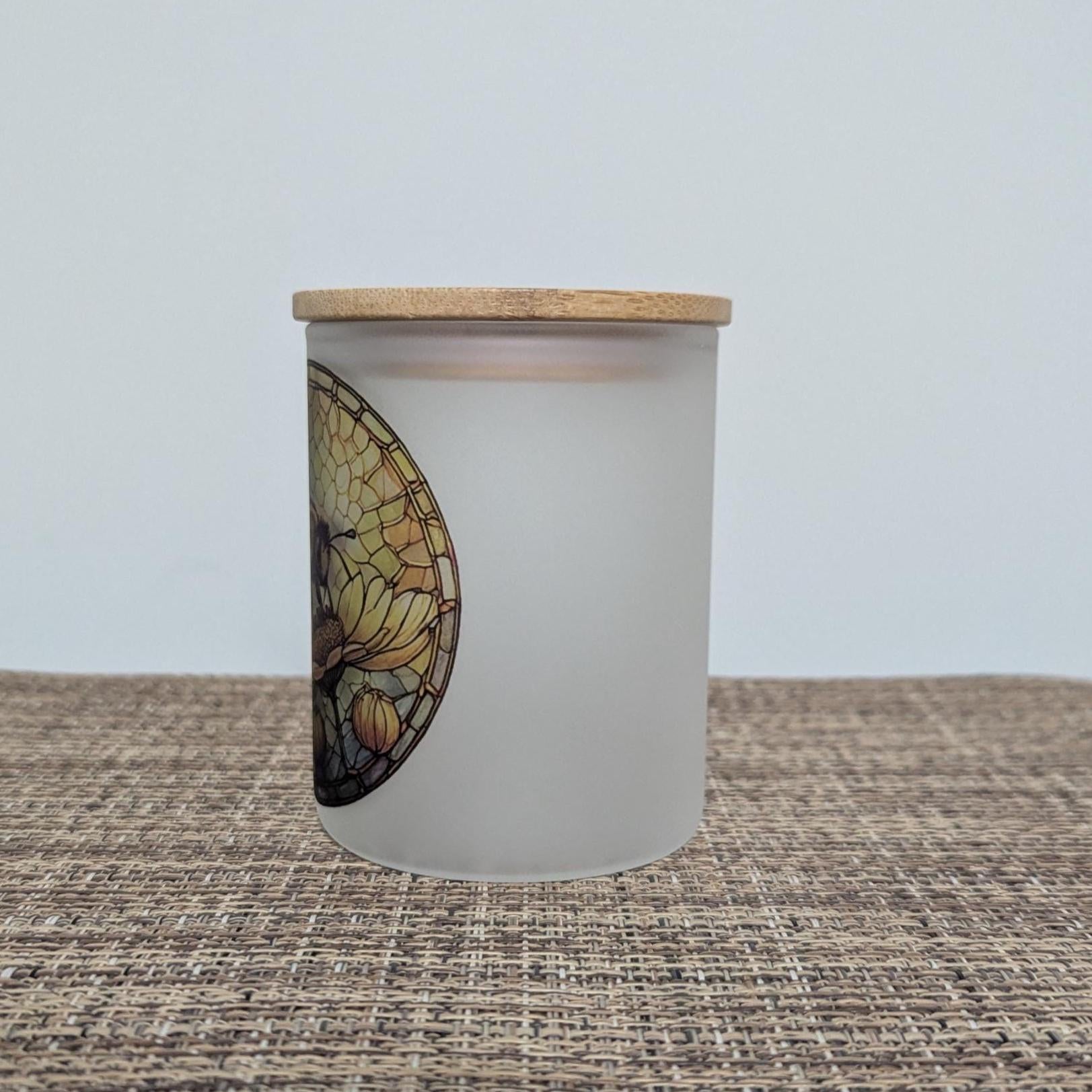 Bee Candle Holder With A Battery Operated Flickering Tea Light and A Stained Glass Design