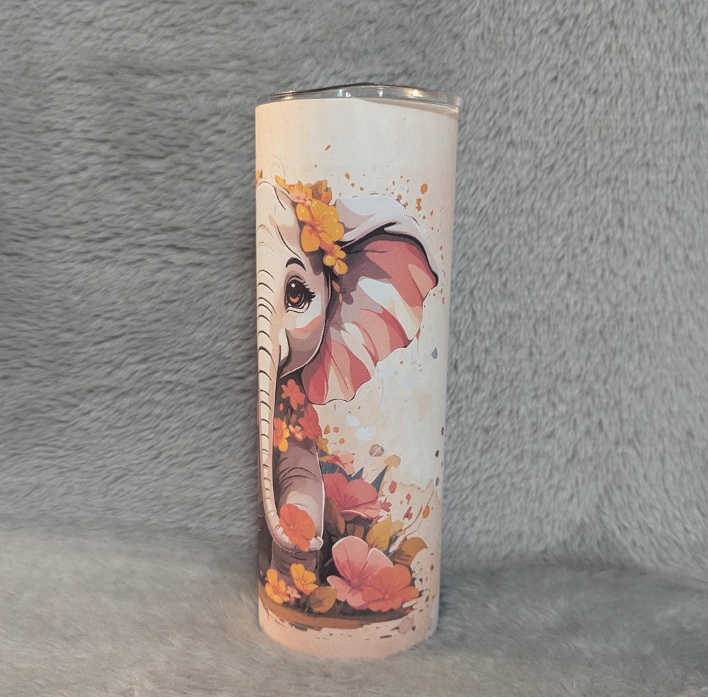 Baby Elephant Tumbler 20oz With Reusable Straw, Can Be Personalized