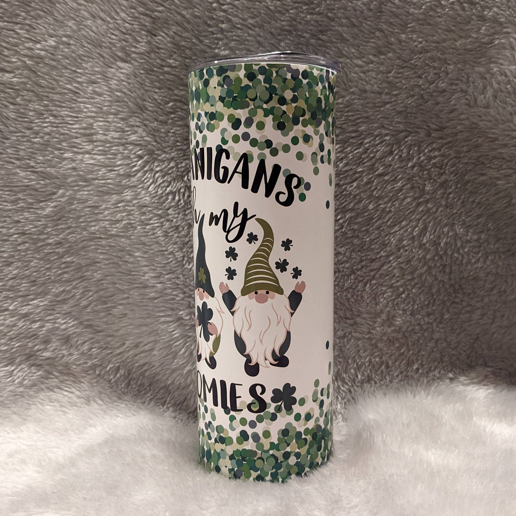 Shenanigans With My Gnomies Gnome Tumbler 20oz With Reusable Straw, Can Be Personalized