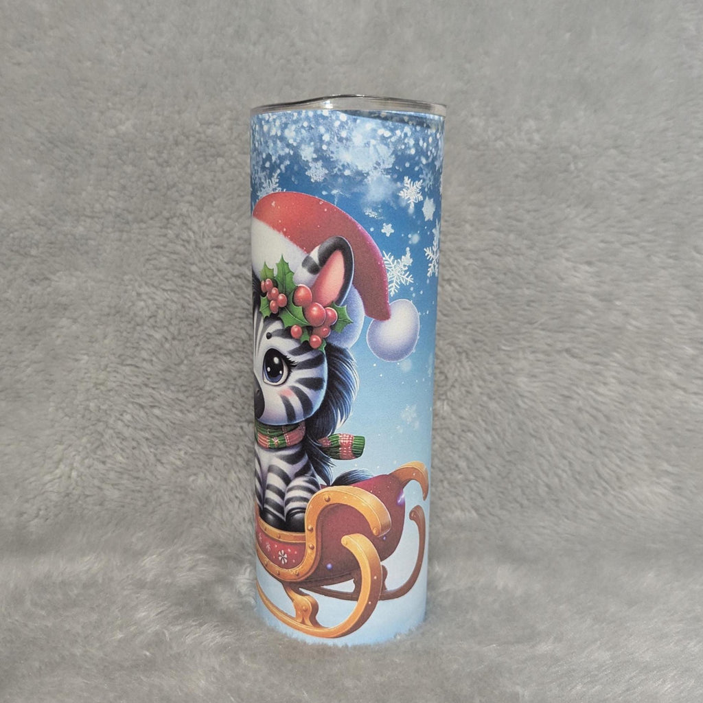 Christmas Zebra Tumbler 20oz With Reusable Straw, Can Be Personalized