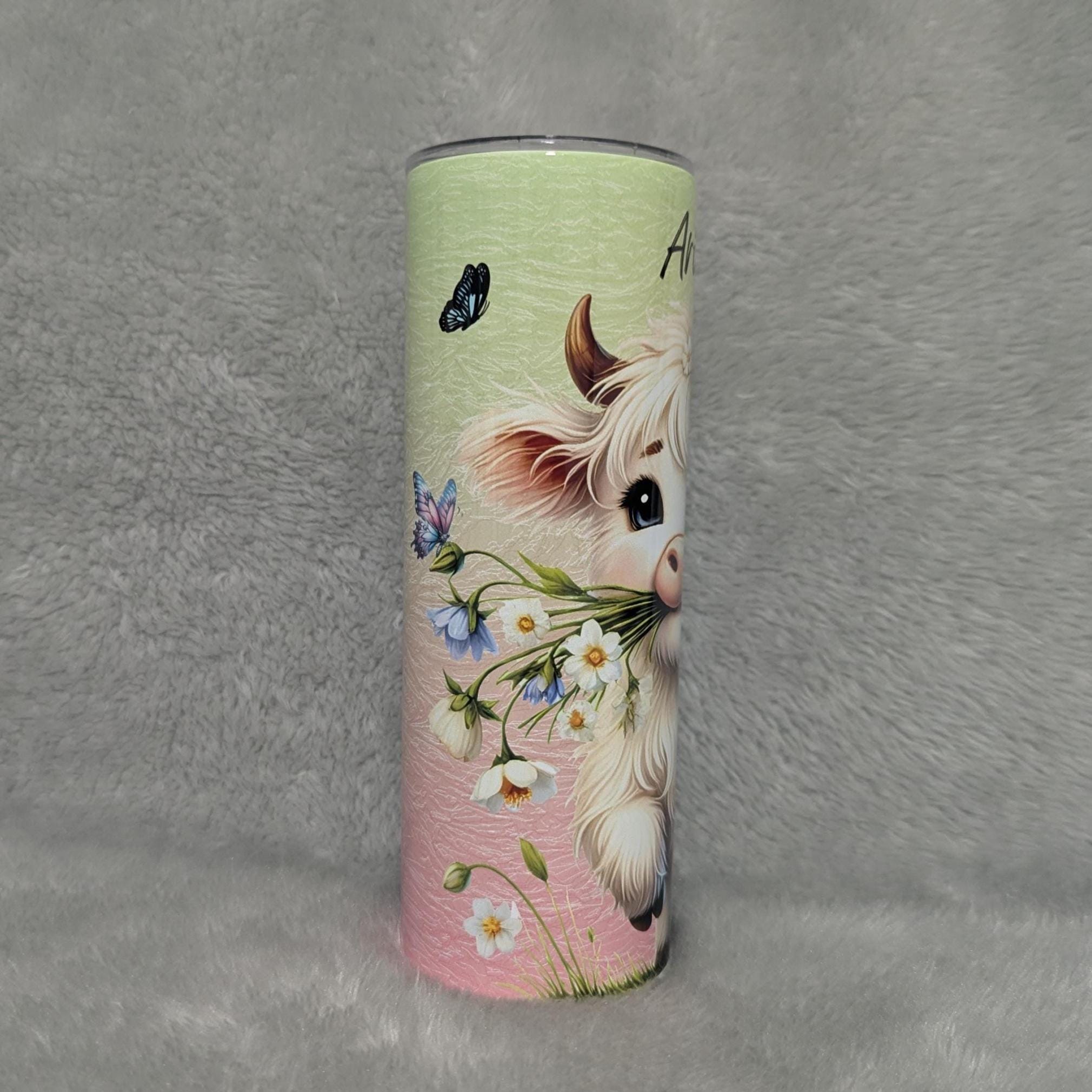 White Highland Cow Tumbler 20oz With Reusable Straw, Can Be Personalized