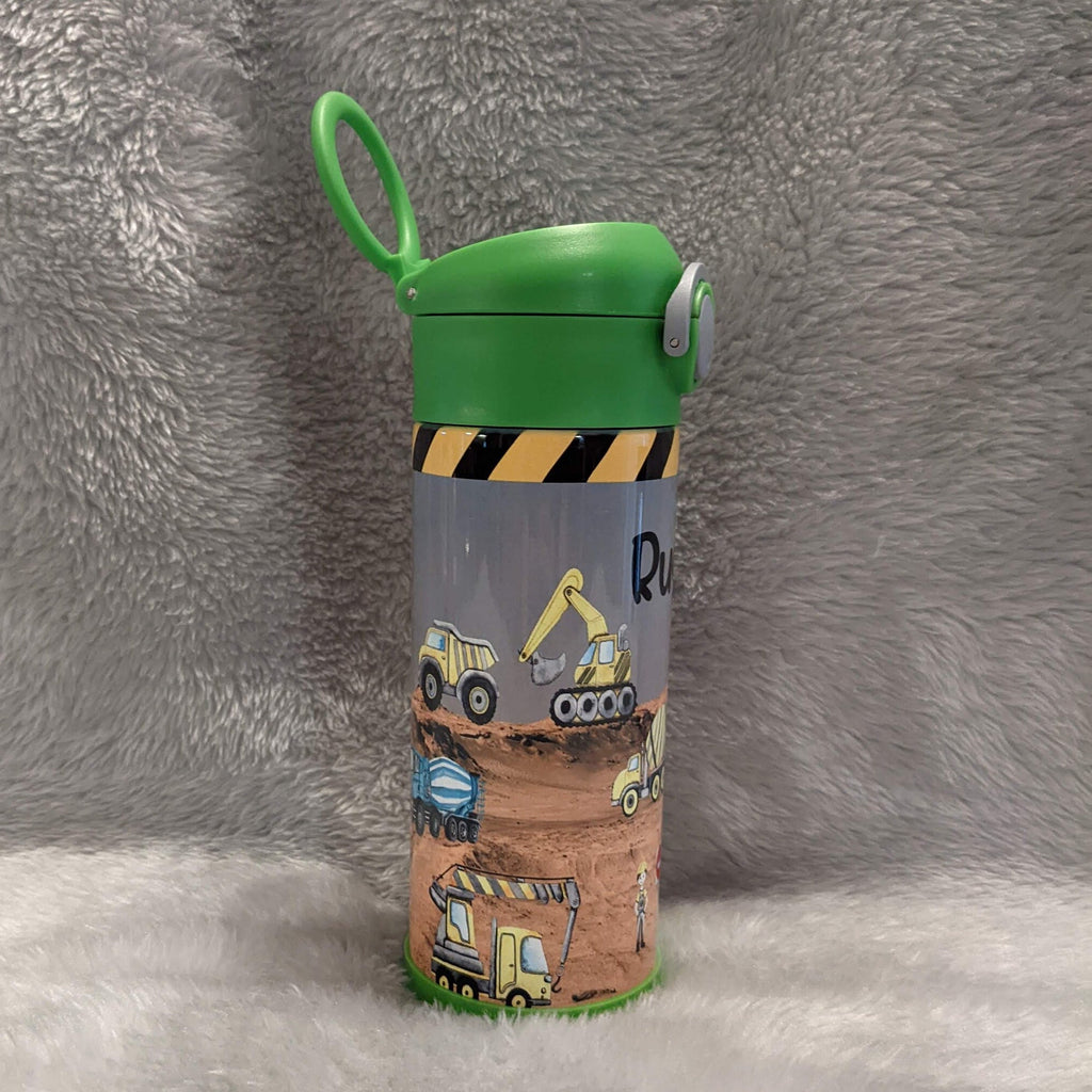 Kids Construction Water Bottle 12oz With Reusable Straw Can Be Personalized