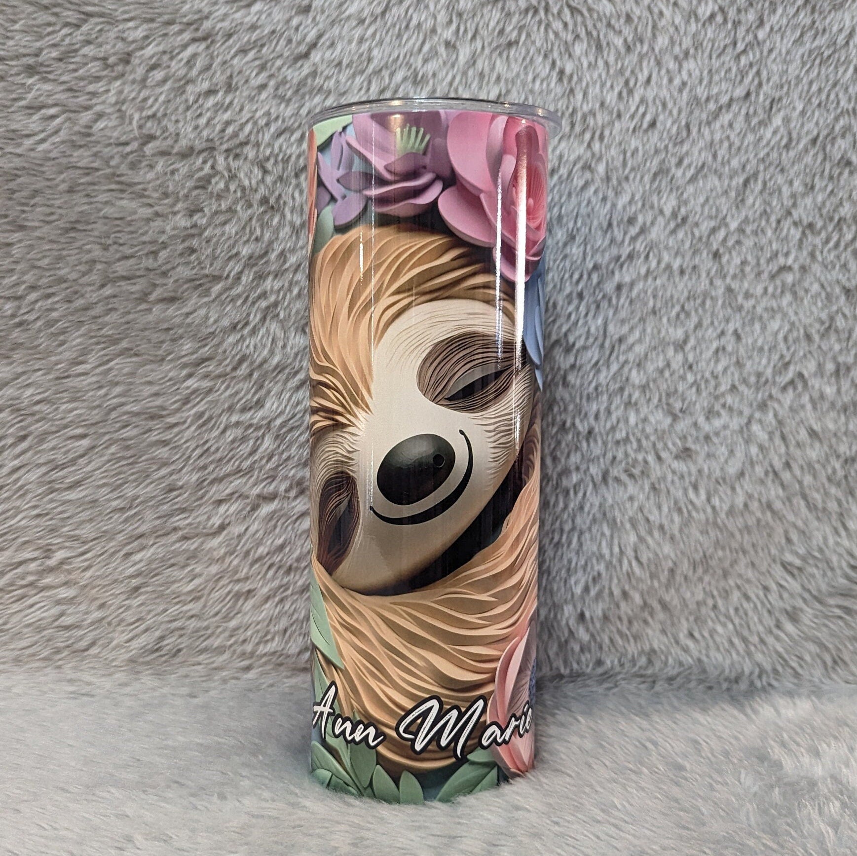 3D Design Sloth Tumbler 20oz With Reusable Straw, Can Be Personalized