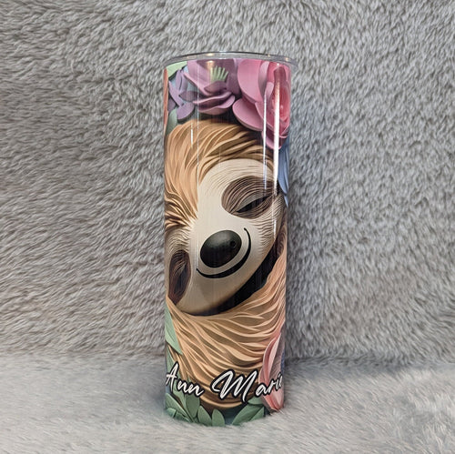3D Design Sloth Tumbler 20oz With Reusable Straw, Can Be Personalized