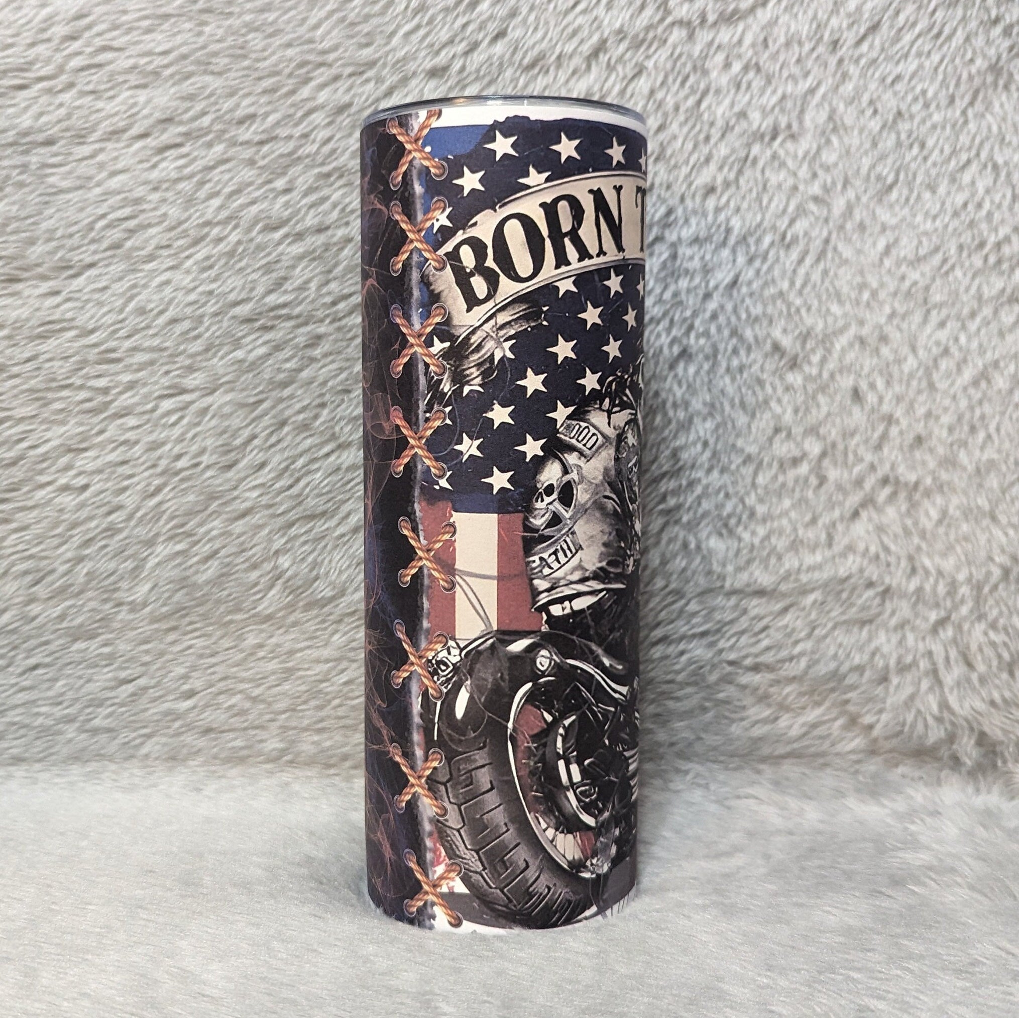 Born To Ride Skeleton Motorcyclist Tumbler 20oz With Reusable Straw, Can Be Personalized