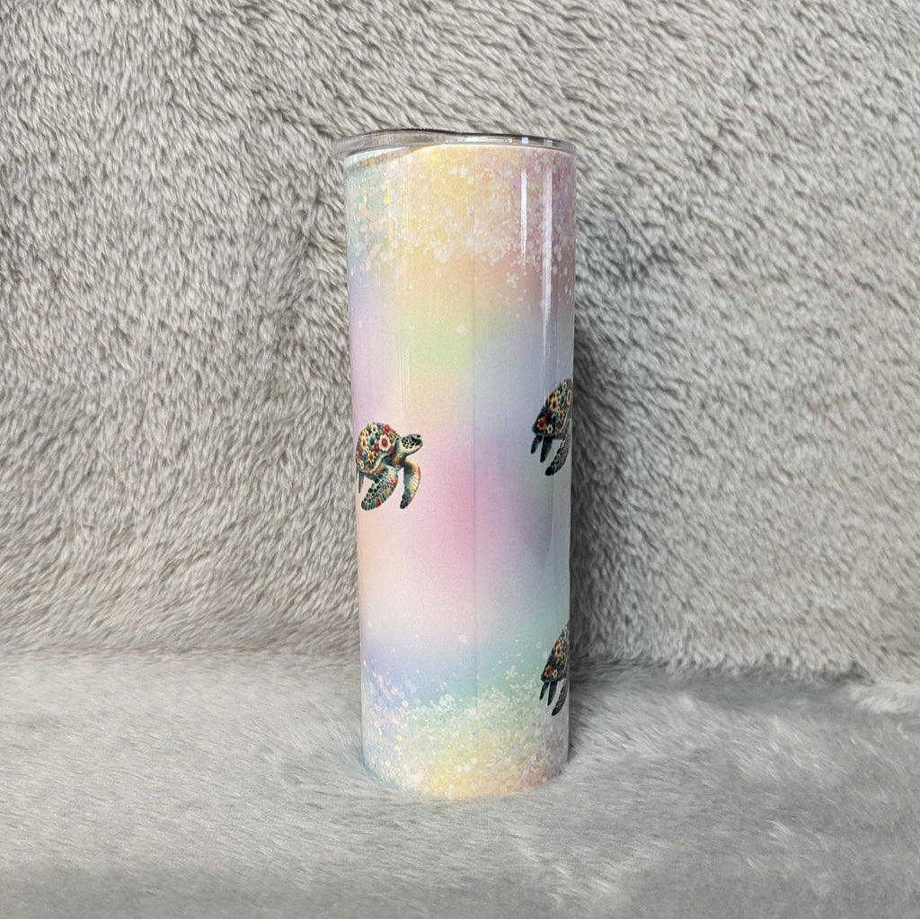 Floral Sea Turtle Tumbler 20oz Tumber With Reusable Straw, Can Be Personalized