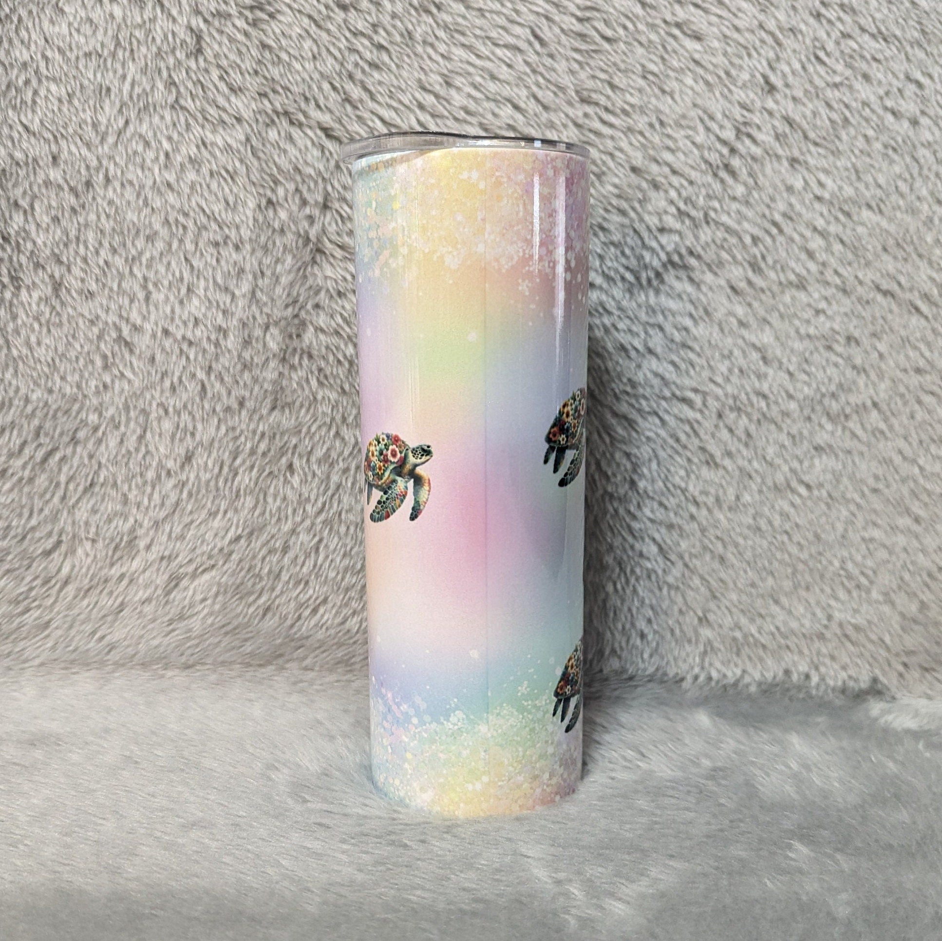 Floral Sea Turtle Tumbler 20oz Tumber With Reusable Straw, Can Be Personalized