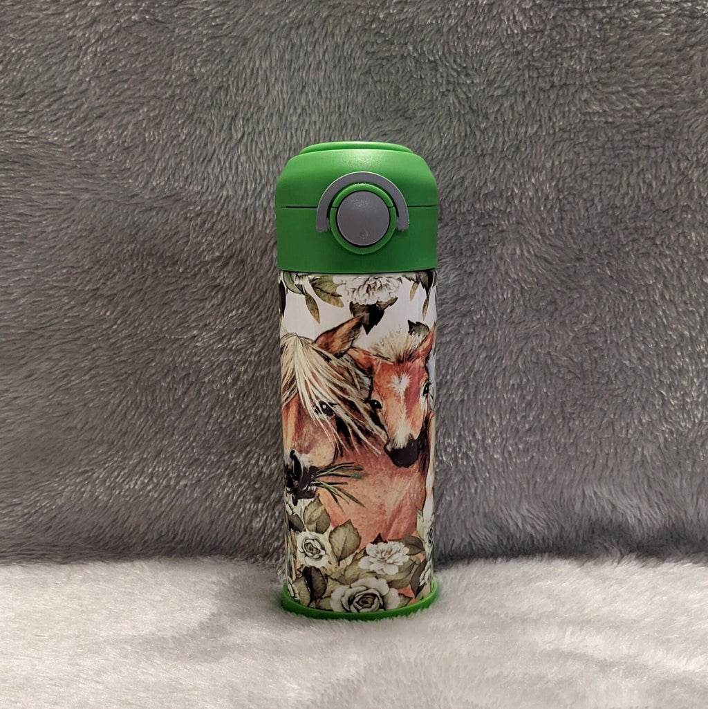 Kids Horse Water Bottle 12oz With Reusable Straw Can Be Personalized