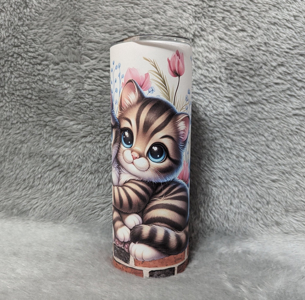 Cute Kitten Tumbler 20oz With Reusable Straw, Can Be Personalized