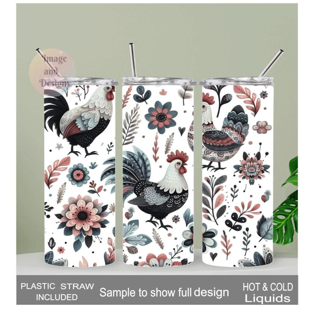 Country Chicken & Rooster Tumbler 20oz With Reusable Straw