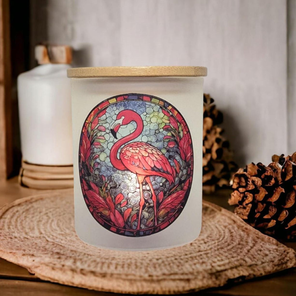 Flamingo Candle Holder With A Stained Glass Design, Includes A Battery Operated Flickering Tea Light