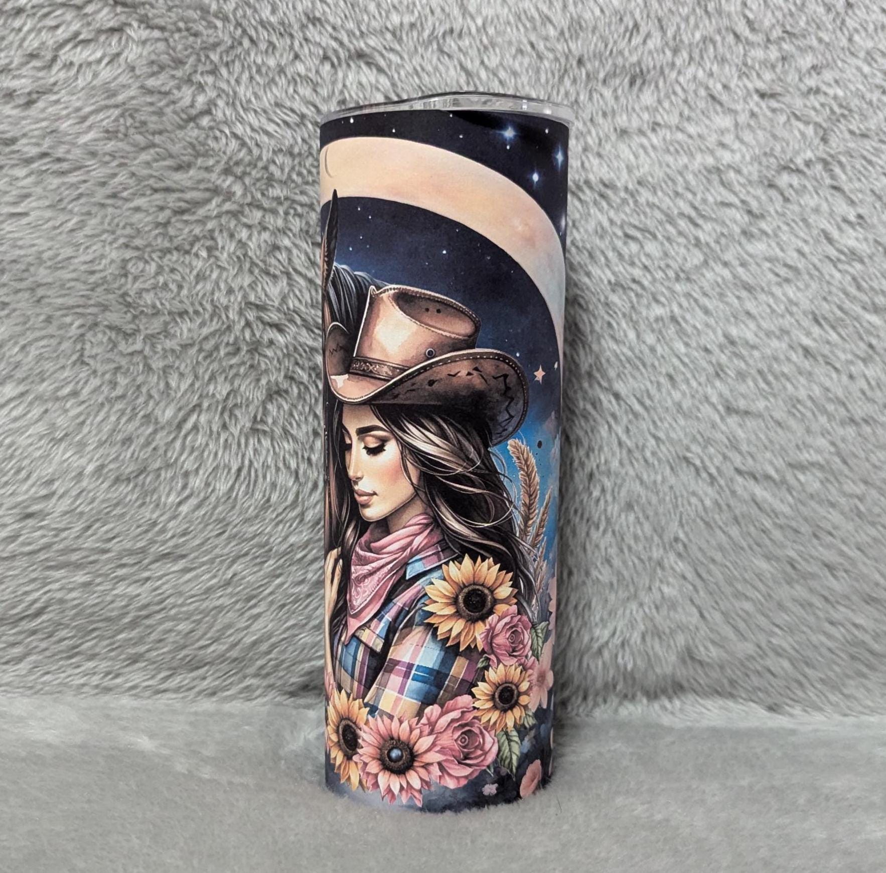 Cowgirl Tumbler with Her and Her Horse 20oz With Reusable Straw, Can Be Personalized