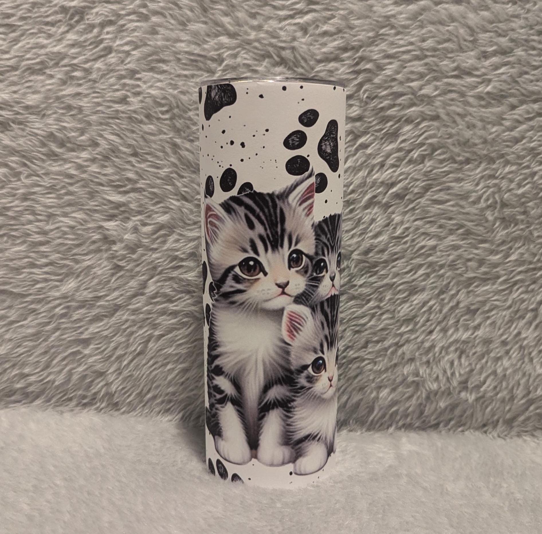 Cute Kitten Tumbler 20oz With Reusable Straw, Can Be Personalized