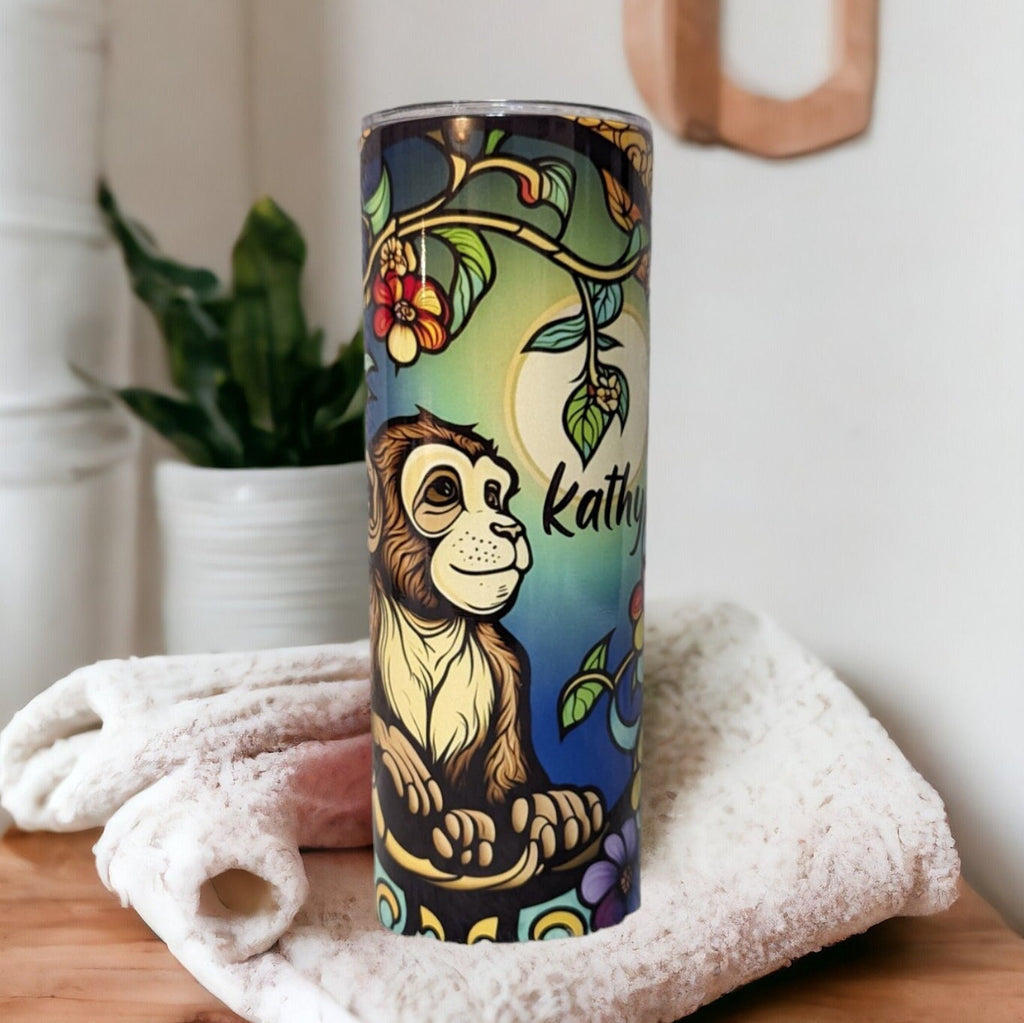 Monkey Tumbler 20oz With Reusable Straw, Can Be Personalized