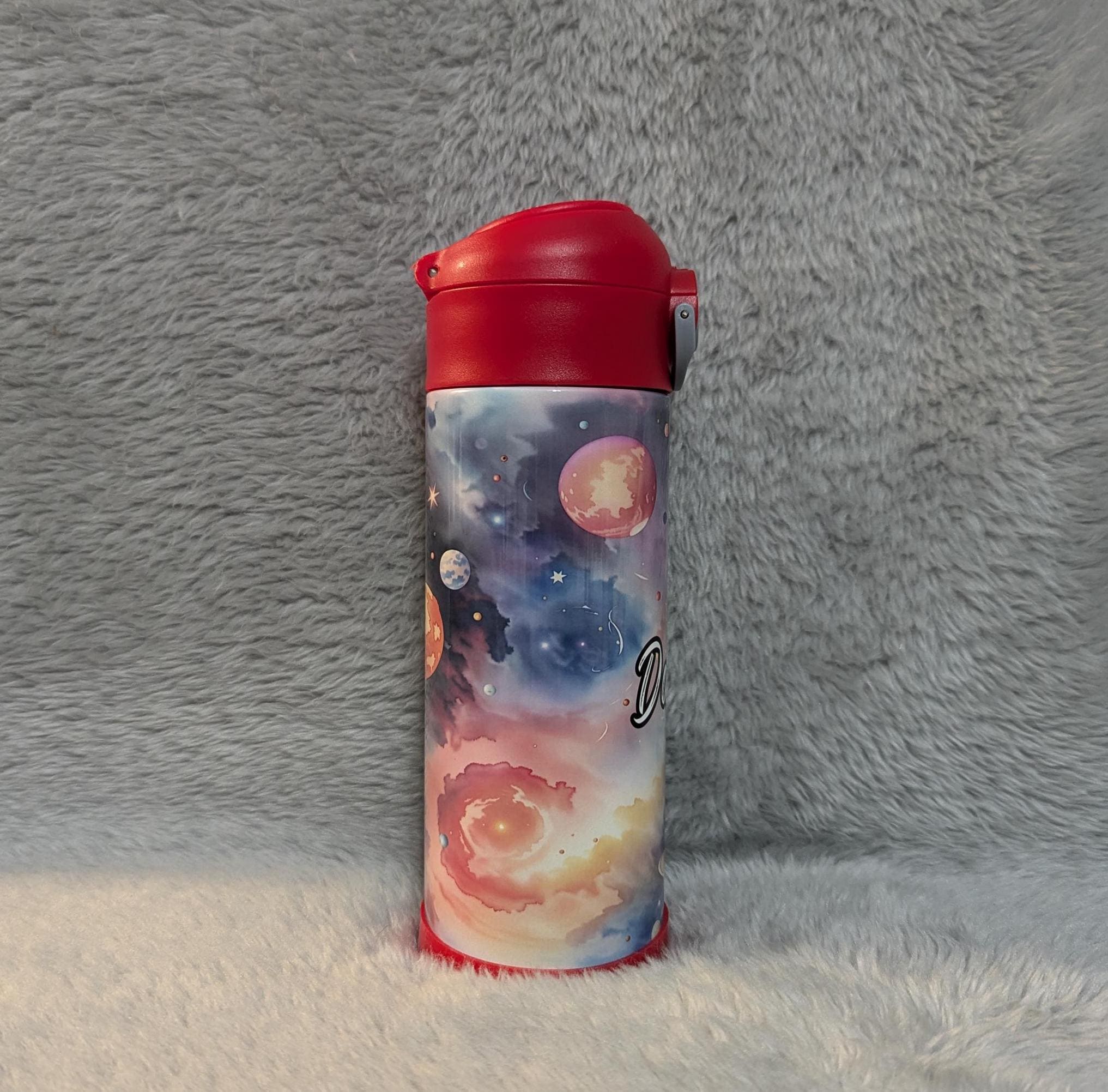 Kids Space Water Bottle With A Planet Design 12oz With Reusable Straw Can Be Personalized