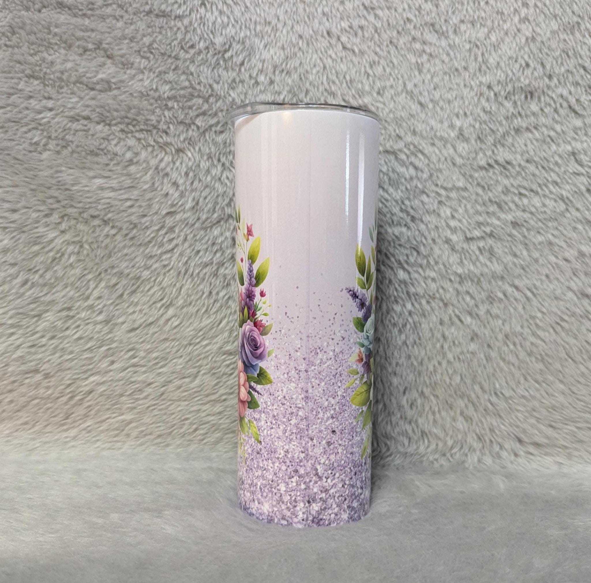 Donkey Tumbler with Flowers and A Glitter Design 20oz Tumber With Reusable Straw, Can Be Personalized