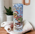 Christmas Dinosaur Tumbler 20oz With Reusable Straw, Can Be Personalized