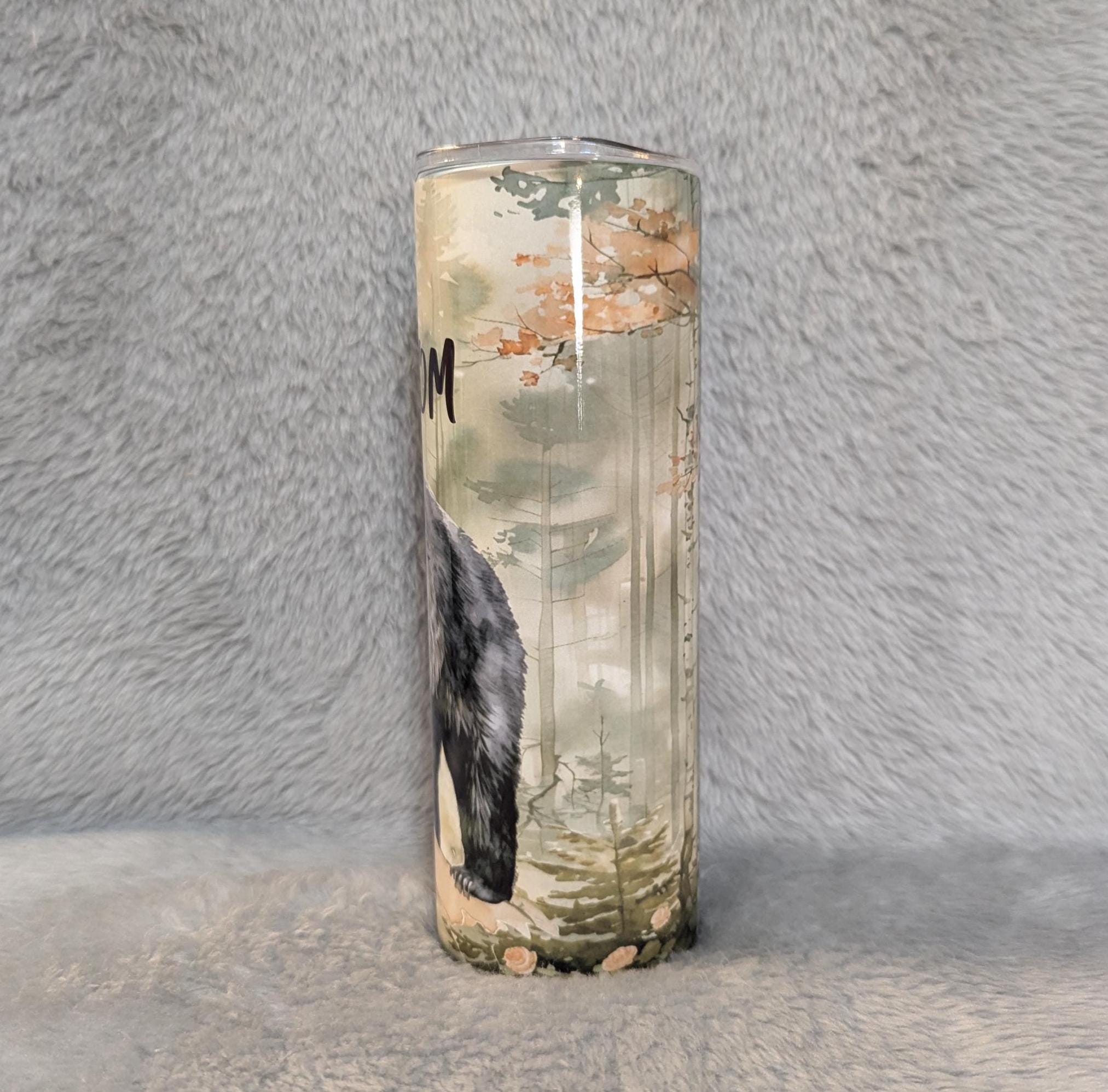 Black Bear Tumbler 20oz With Reusable Straw, Can Be Personalized