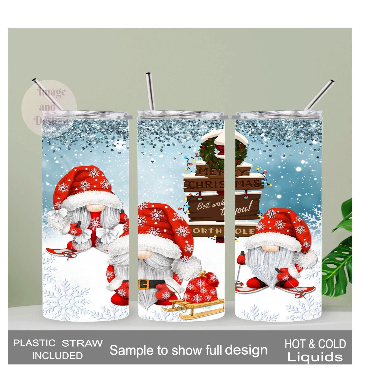 Skiing Gnomes Tumbler 20oz With Reusable Straw