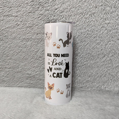 All You Need Is Love And A Cat Tumbler 20oz With Reusable Straw, Can Be Personalized