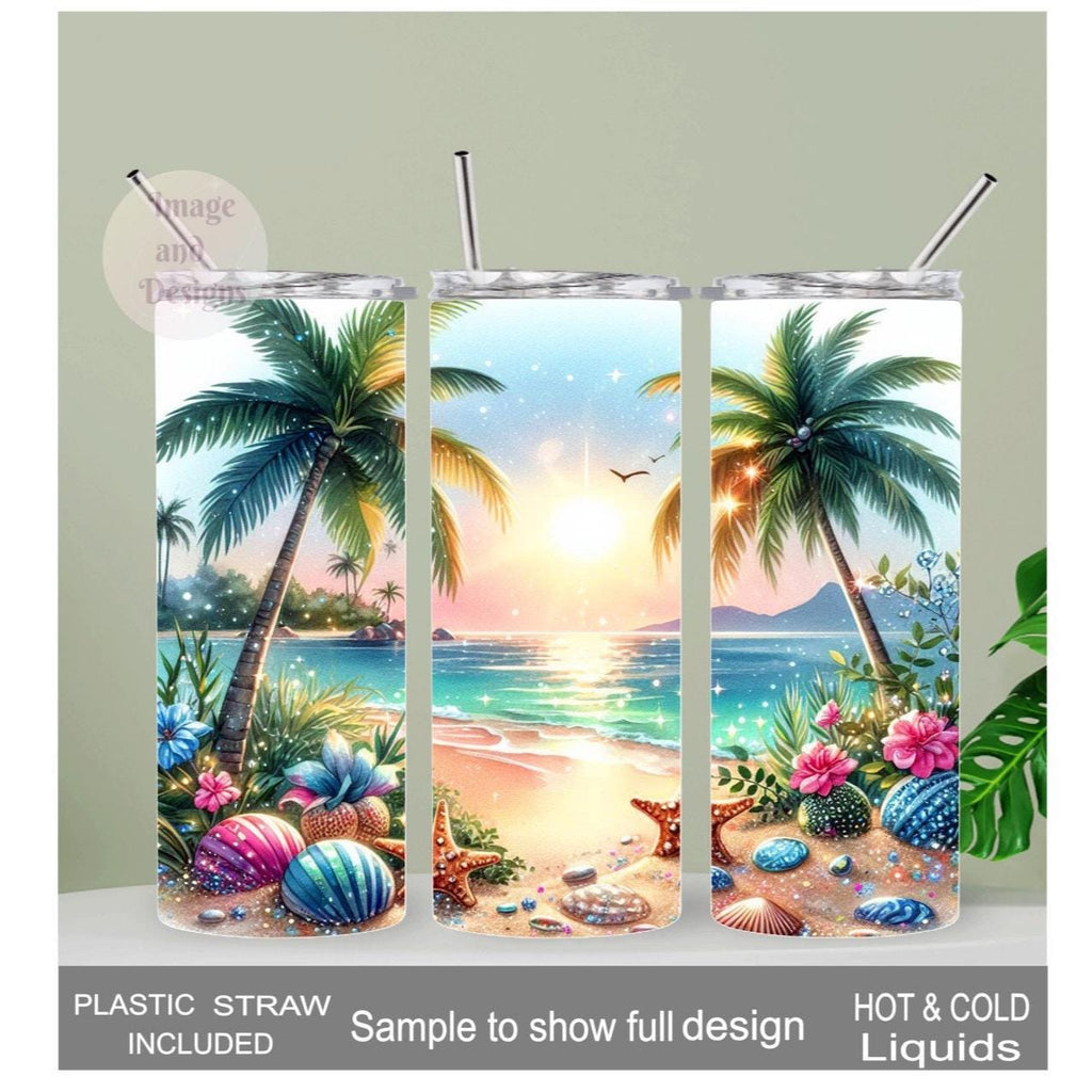 Beach Tumbler 20oz With Reusable Straw, Can Be Personalized