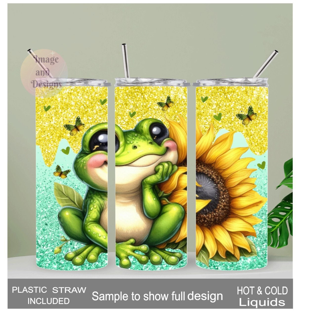 Cute Frog Tumbler With A Glitter Design 20oz With Reusable Straw, Can Be Personalized