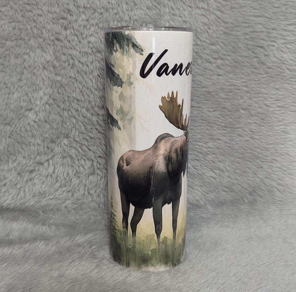 Moose Tumbler With Water Color Design 20oz With Reusable Straw, Can Be Personalized