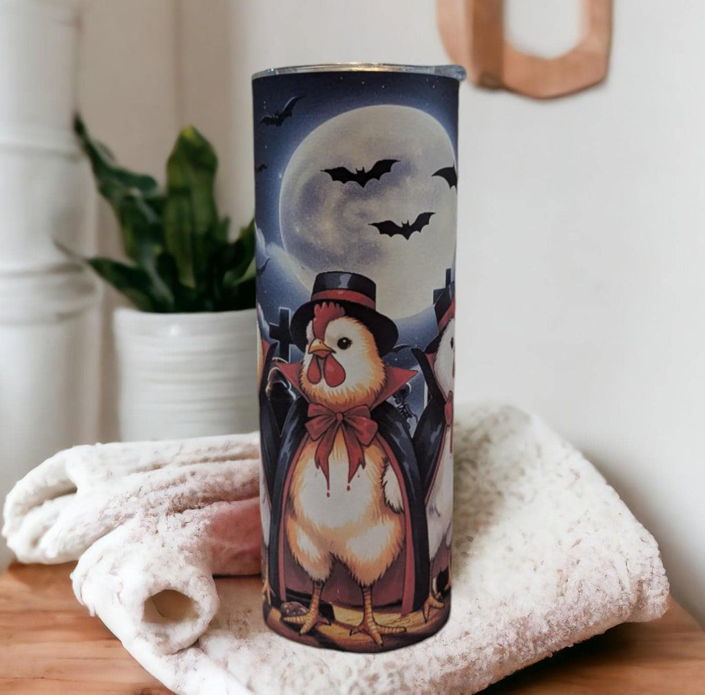 Halloween Chicken Tumbler 20oz With Reusable Straw, Can Be Personalized